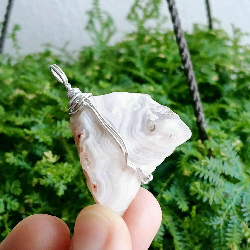 Raw Agate Crystal Pendant, Wire Wrapped Gemstone Jewelry, 1.5"